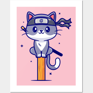 Cute Cat Ninja Cartoon Posters and Art